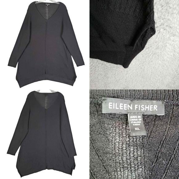 Eileen Fisher Sweater Women’s Wool Size XL Black Open Knit Long Sleeve Relaxed - Picture 1 of 8